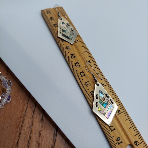 Vintage Alpaca Mexico Abalone Dangle Earrings. - Picture 5 of 13